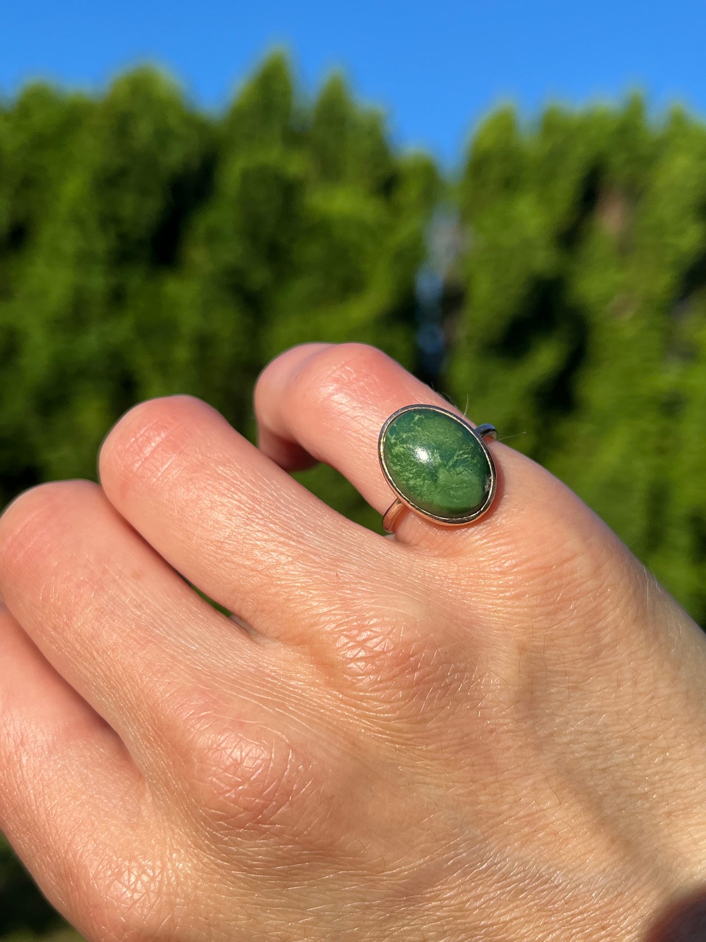 Lovely c.1910s Green Agate Ring