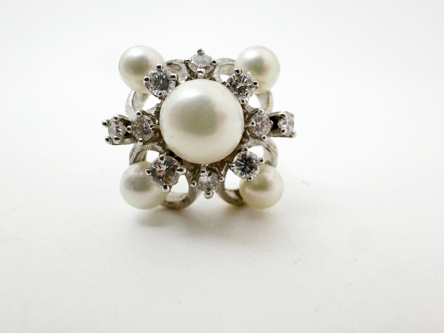 Fabulous Mid-Century Pearl and Diamond Cocktail Ring
