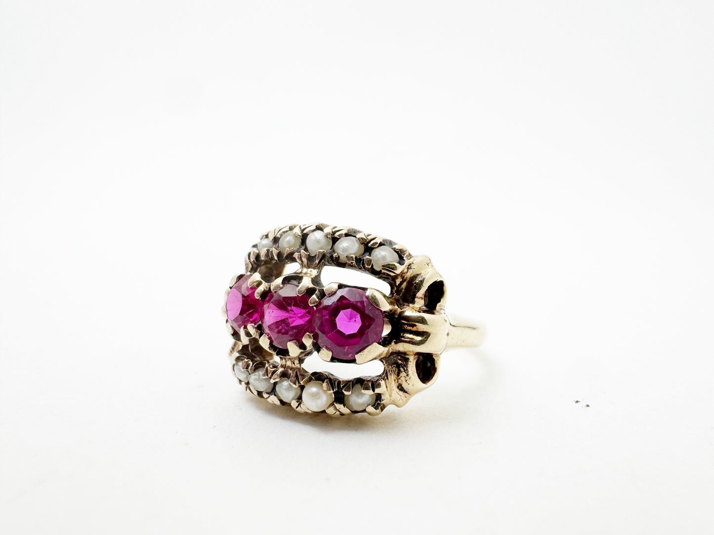 Retro Era Ruby and Pearl Ring