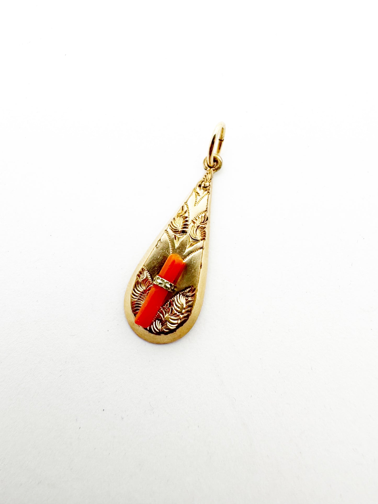 Victorian Teardrop Pendant with Coral - Gold Fill - Antique