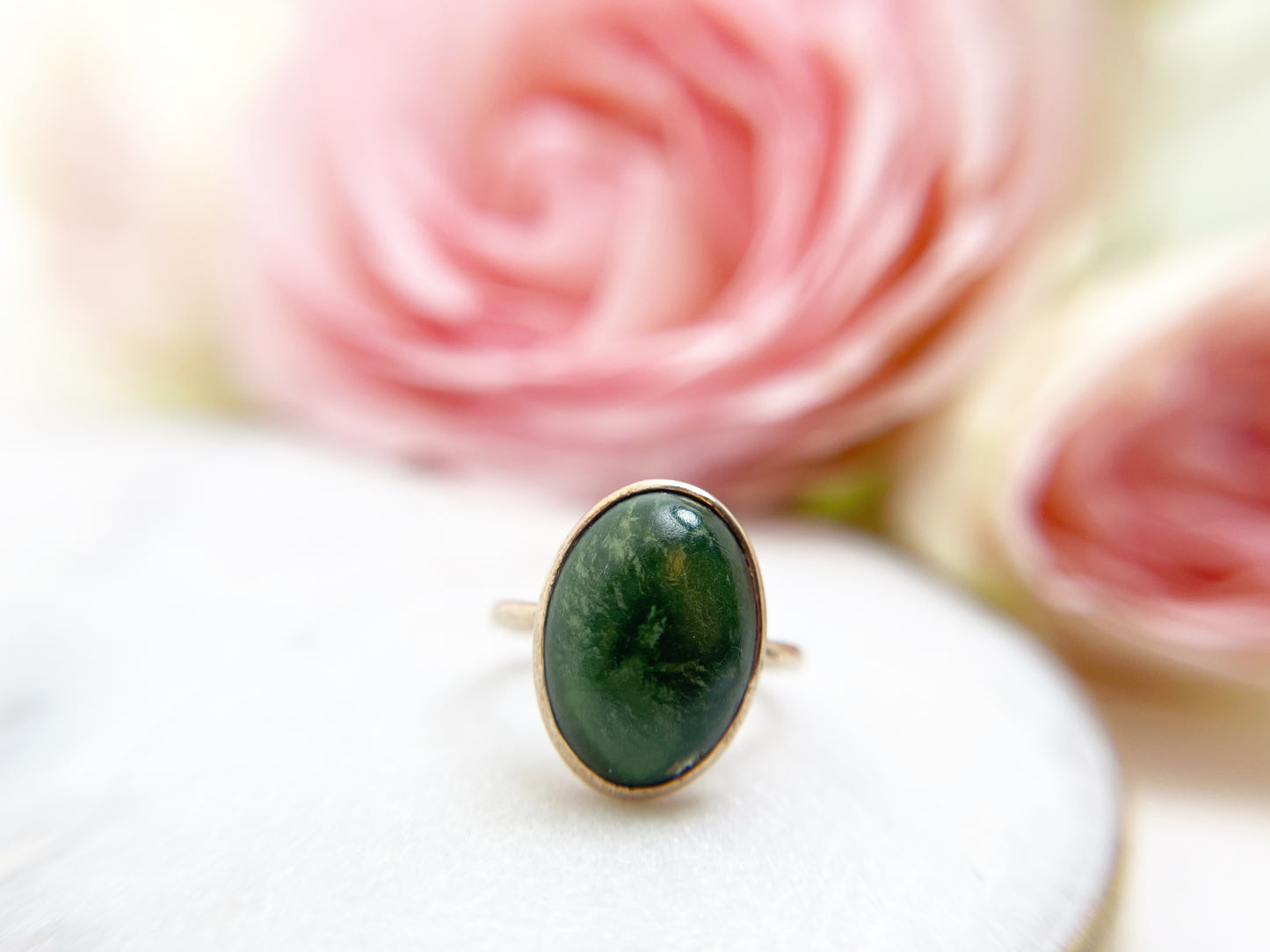 Lovely c.1910s Green Agate Ring