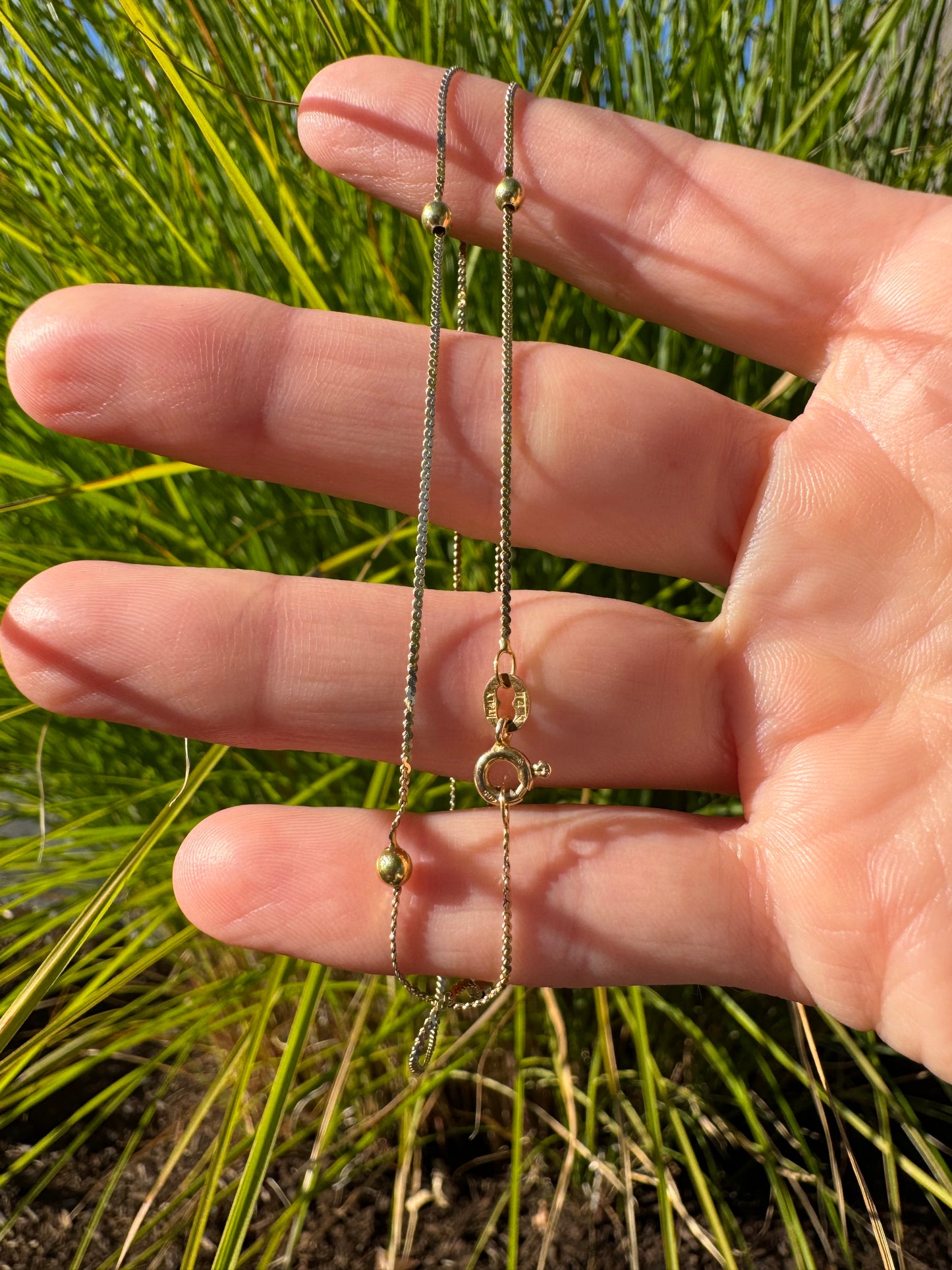 14k Ball and Serpentine Chain Station Necklace