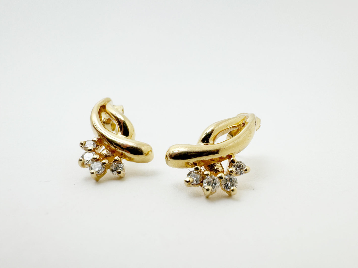 Swirling 14k Gold and Diamond Post Earrings