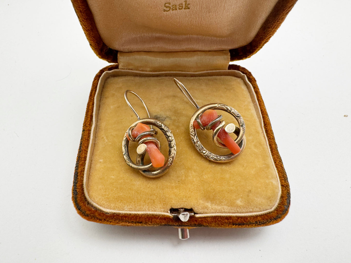 Victorian Gold Fill and Coral Earrings - Larger