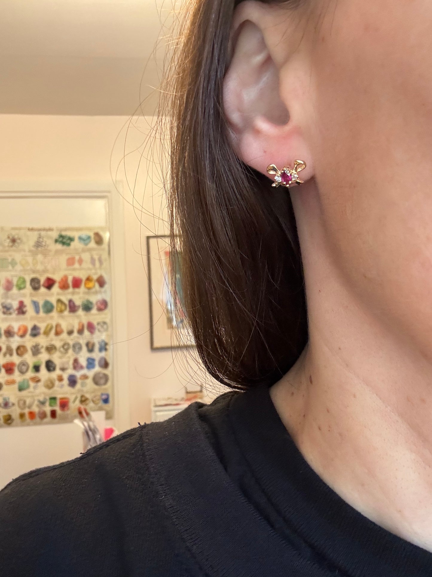 Ruby and Diamond Bow Stud Earrings