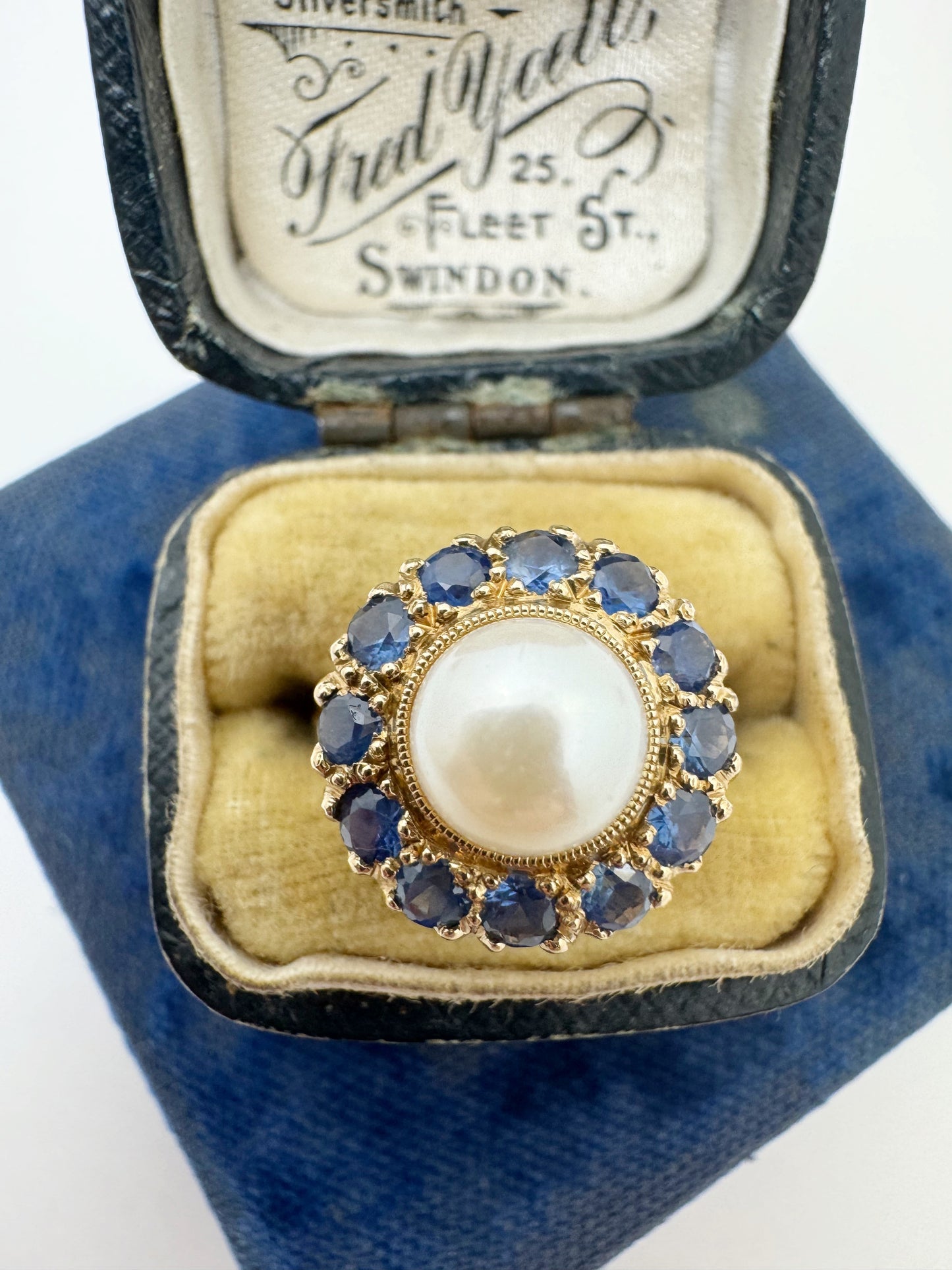 c.1940's Victorian Revival Cultured Pearl and Sapphire Ring
