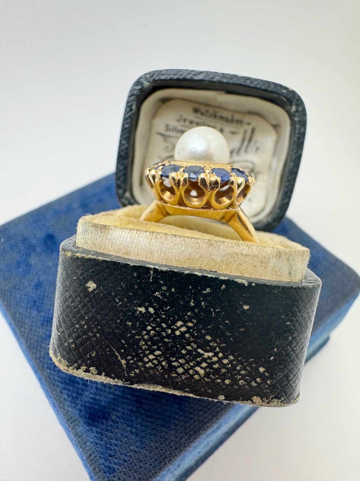 c.1940's Victorian Revival Cultured Pearl and Sapphire Ring