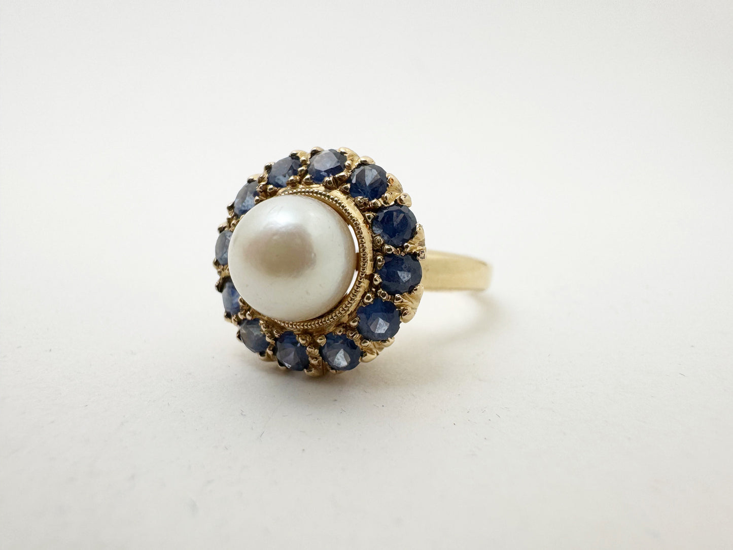 c.1940's Victorian Revival Cultured Pearl and Sapphire Ring
