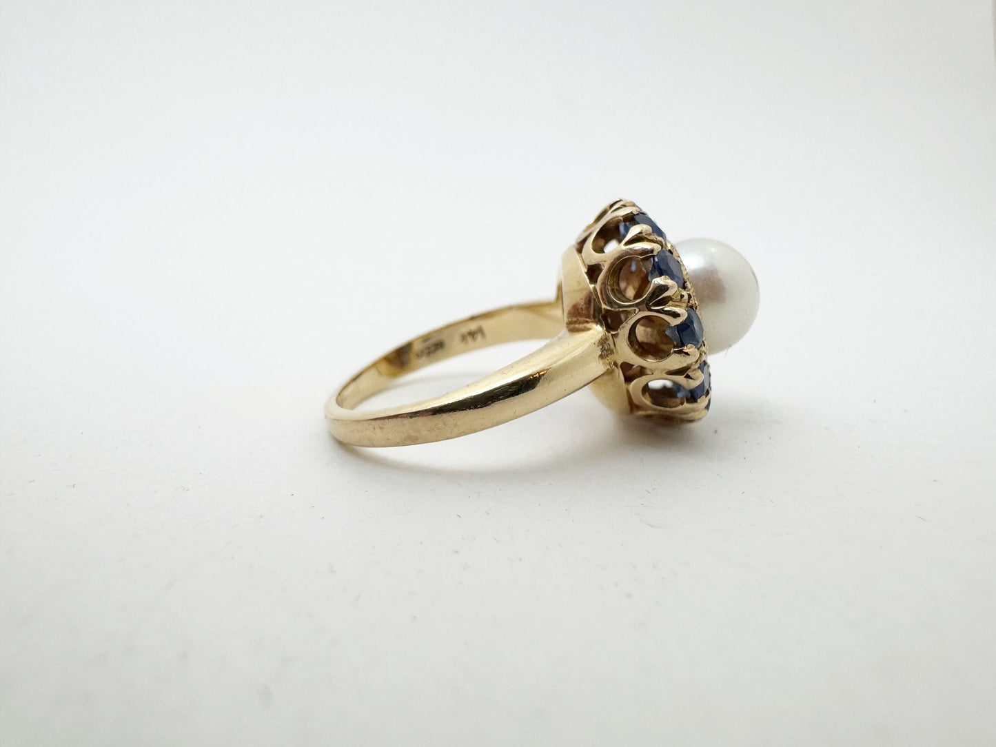 c.1940's Victorian Revival Cultured Pearl and Sapphire Ring
