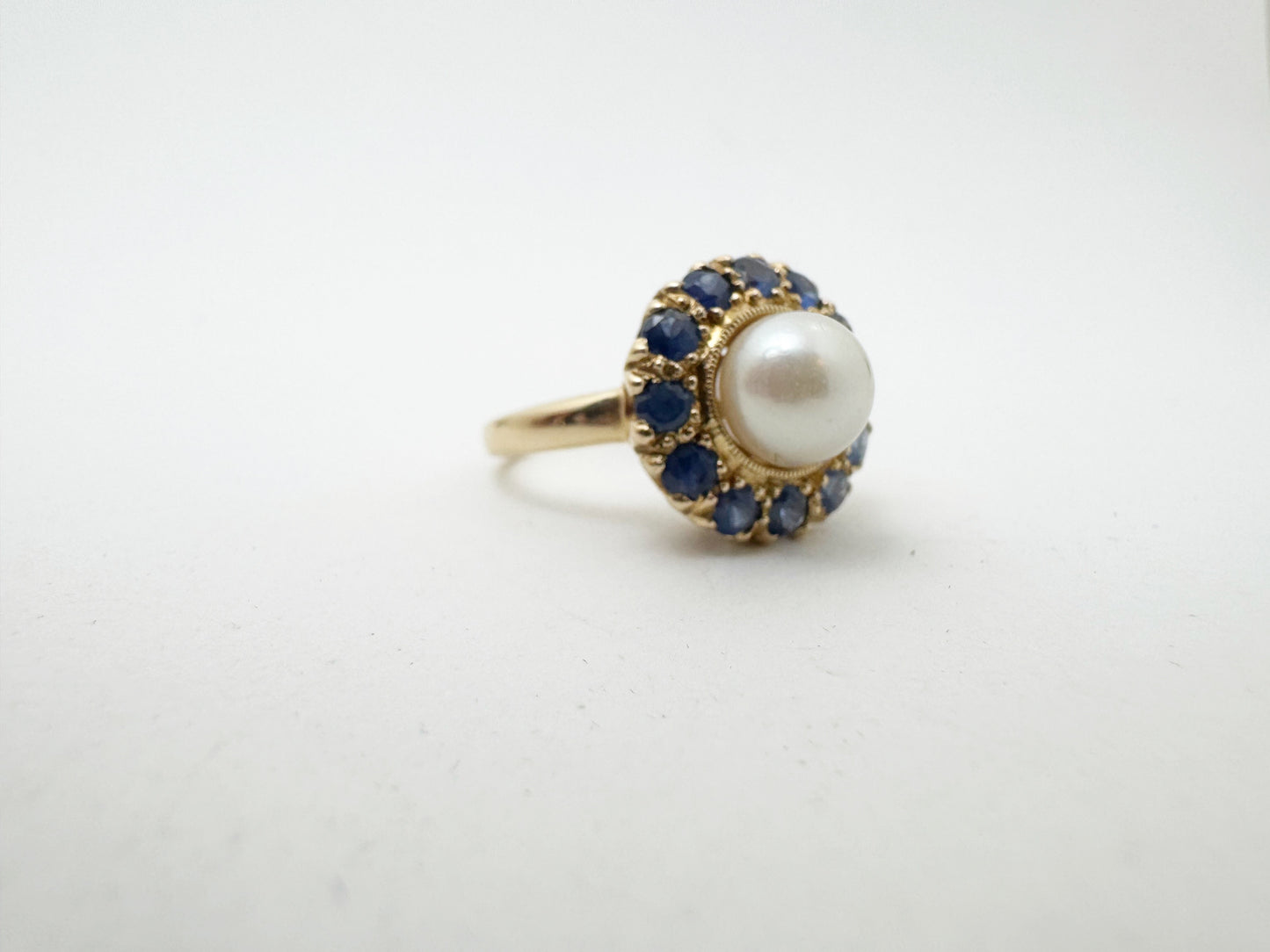 c.1940's Victorian Revival Cultured Pearl and Sapphire Ring