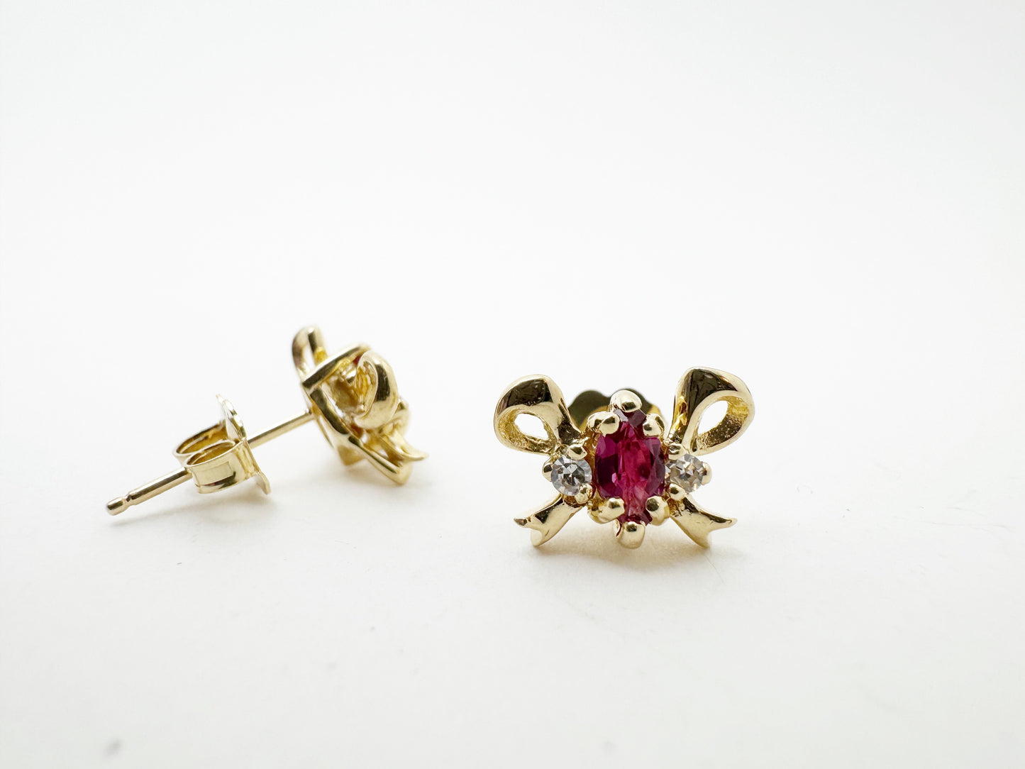 Ruby and Diamond Bow Stud Earrings