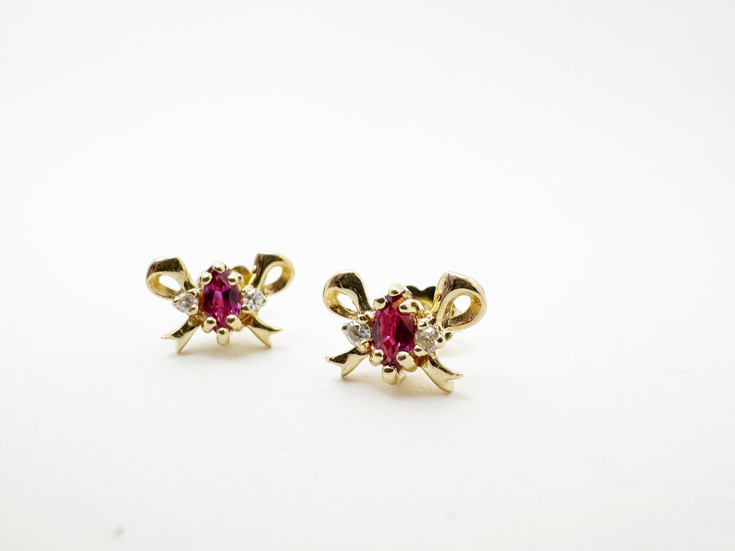 Ruby and Diamond Bow Stud Earrings