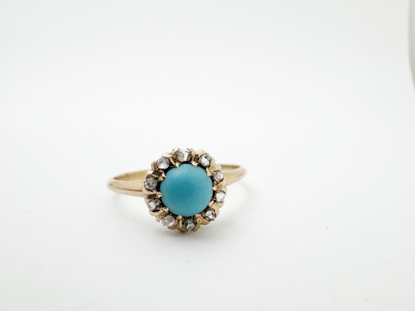 Charming Turquoise Glass with Rose Cut Diamond Halo Ring - Victorian era