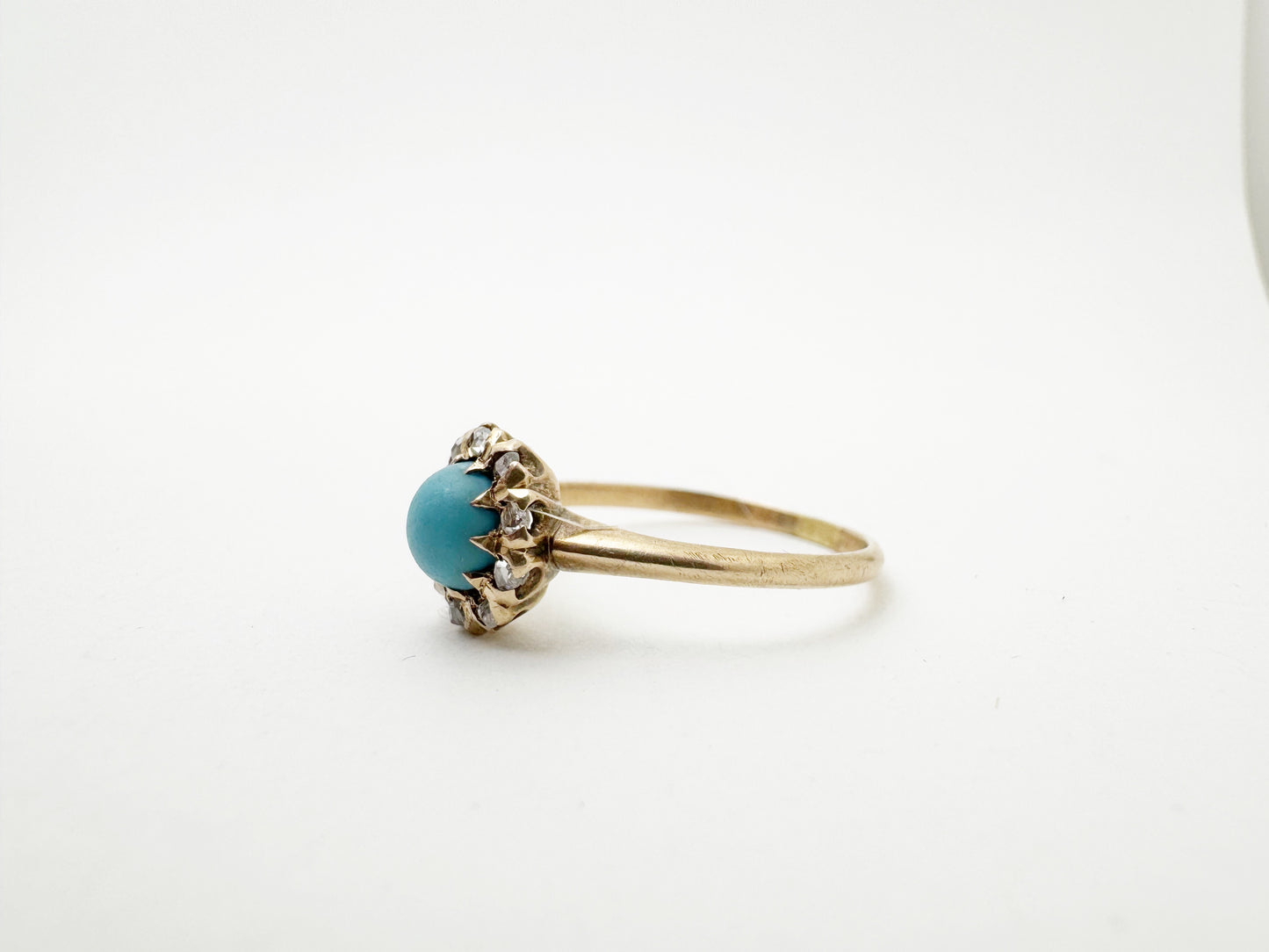 Charming Turquoise Glass with Rose Cut Diamond Halo Ring - Victorian era