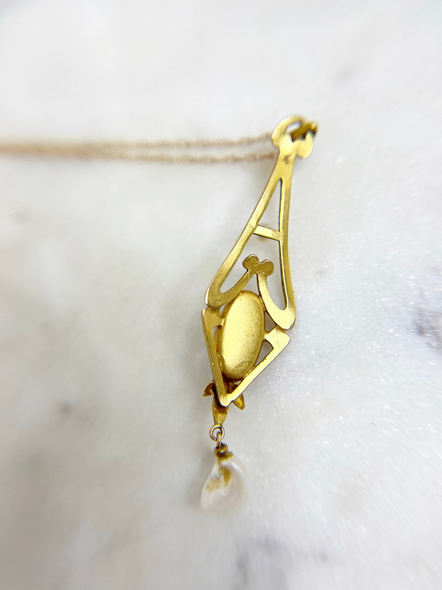 Gorgeous Art Nouveau Turquoise and Pearl Lavalier Necklace