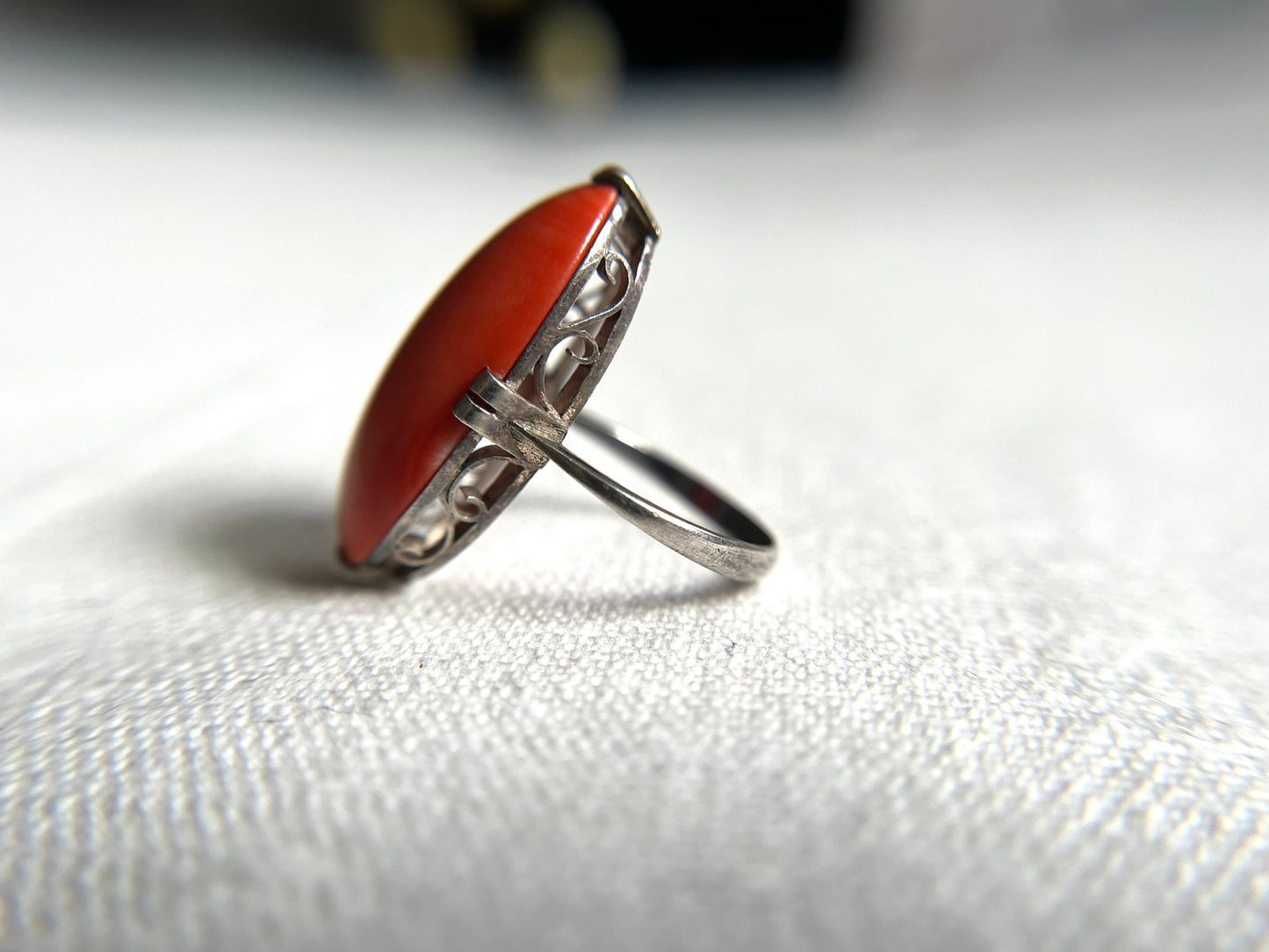 Mid-Century Coral Cocktail Ring - Sterling Silver