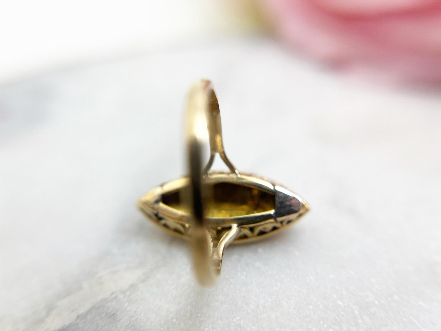 Victorian Coral and Seed Pearl Navette Ring