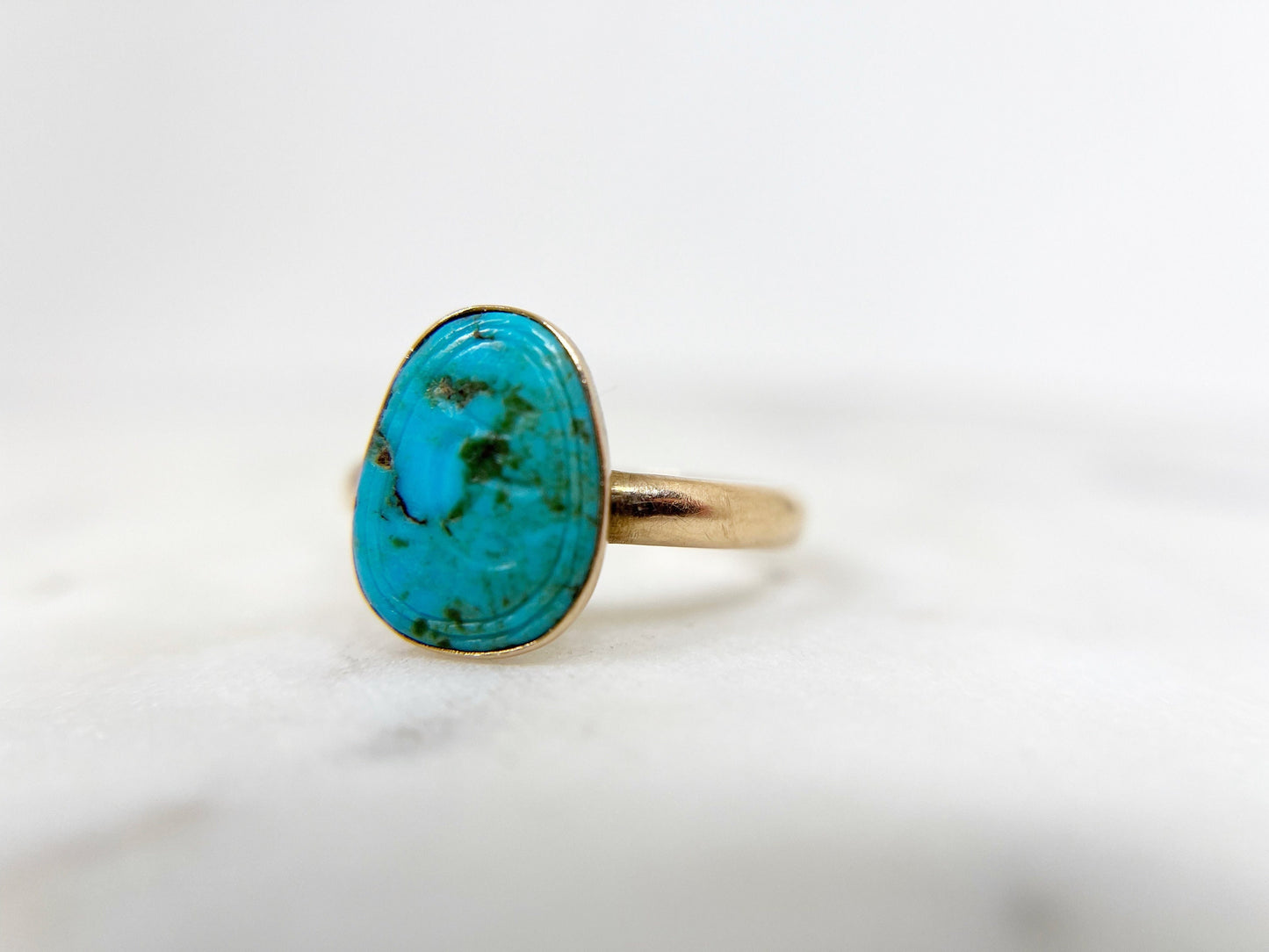 Engraved Antique Turquoise Solitaire Ring - Victorian