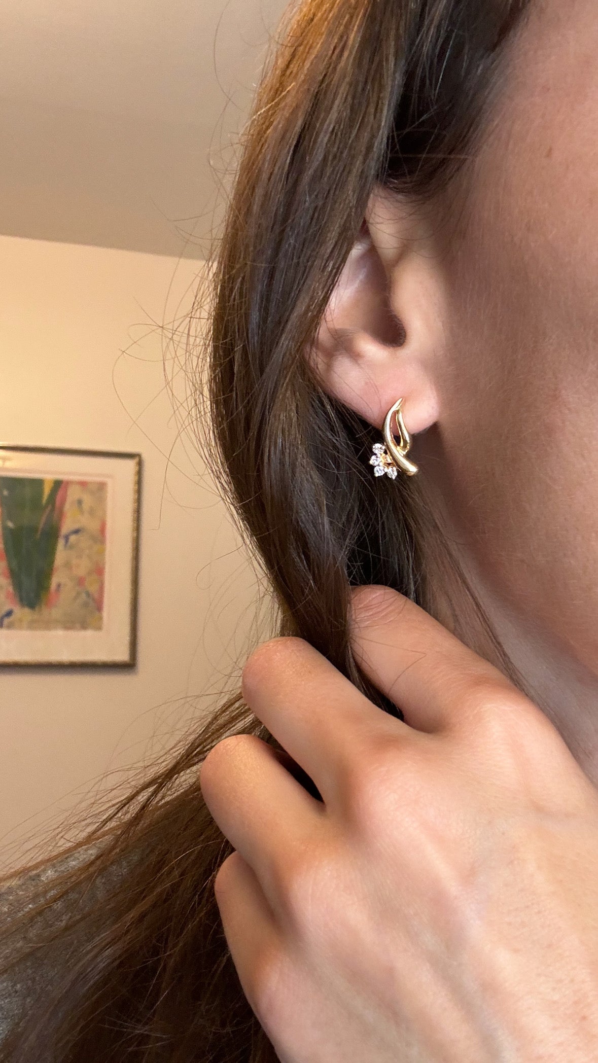 Swirling 14k Gold and Diamond Post Earrings