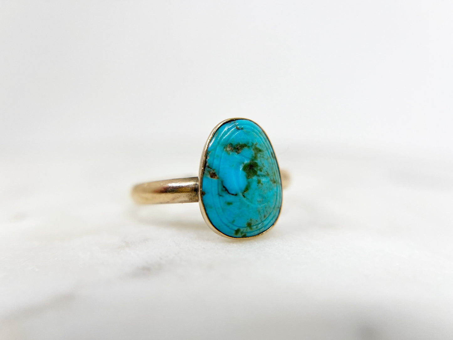 Engraved Antique Turquoise Solitaire Ring - Victorian