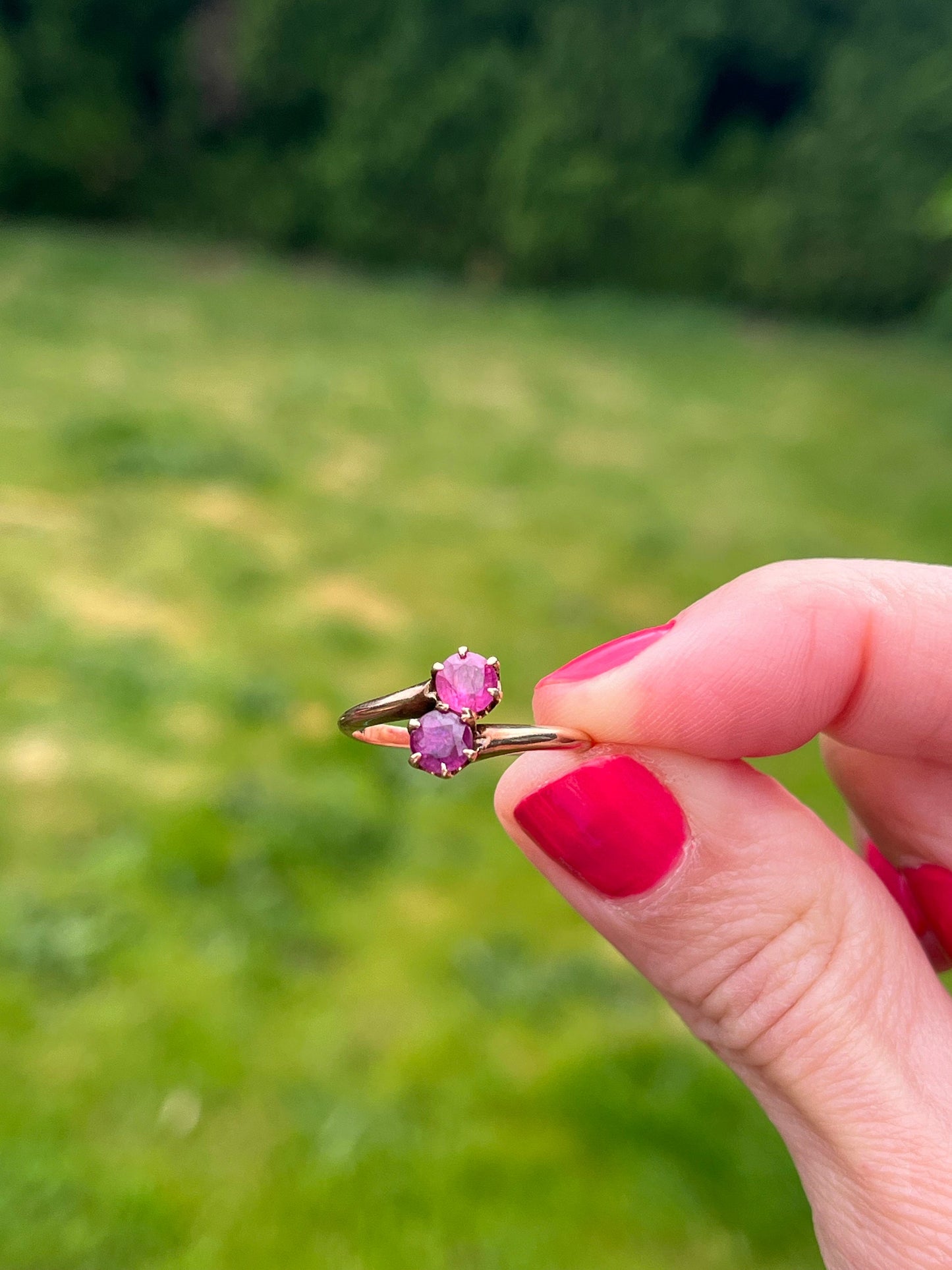 Antique Pink Sapphire Toi et Moi Ring - Victorian