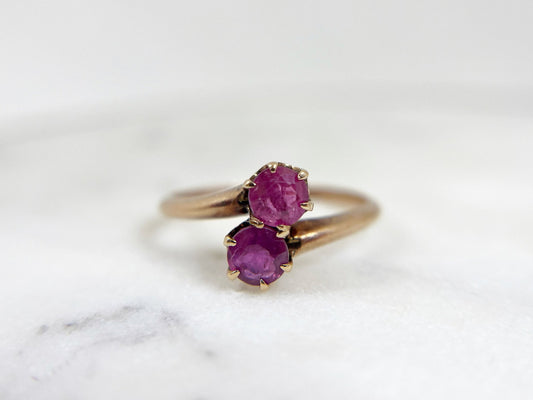 Antique Pink Sapphire Toi et Moi Ring - Victorian