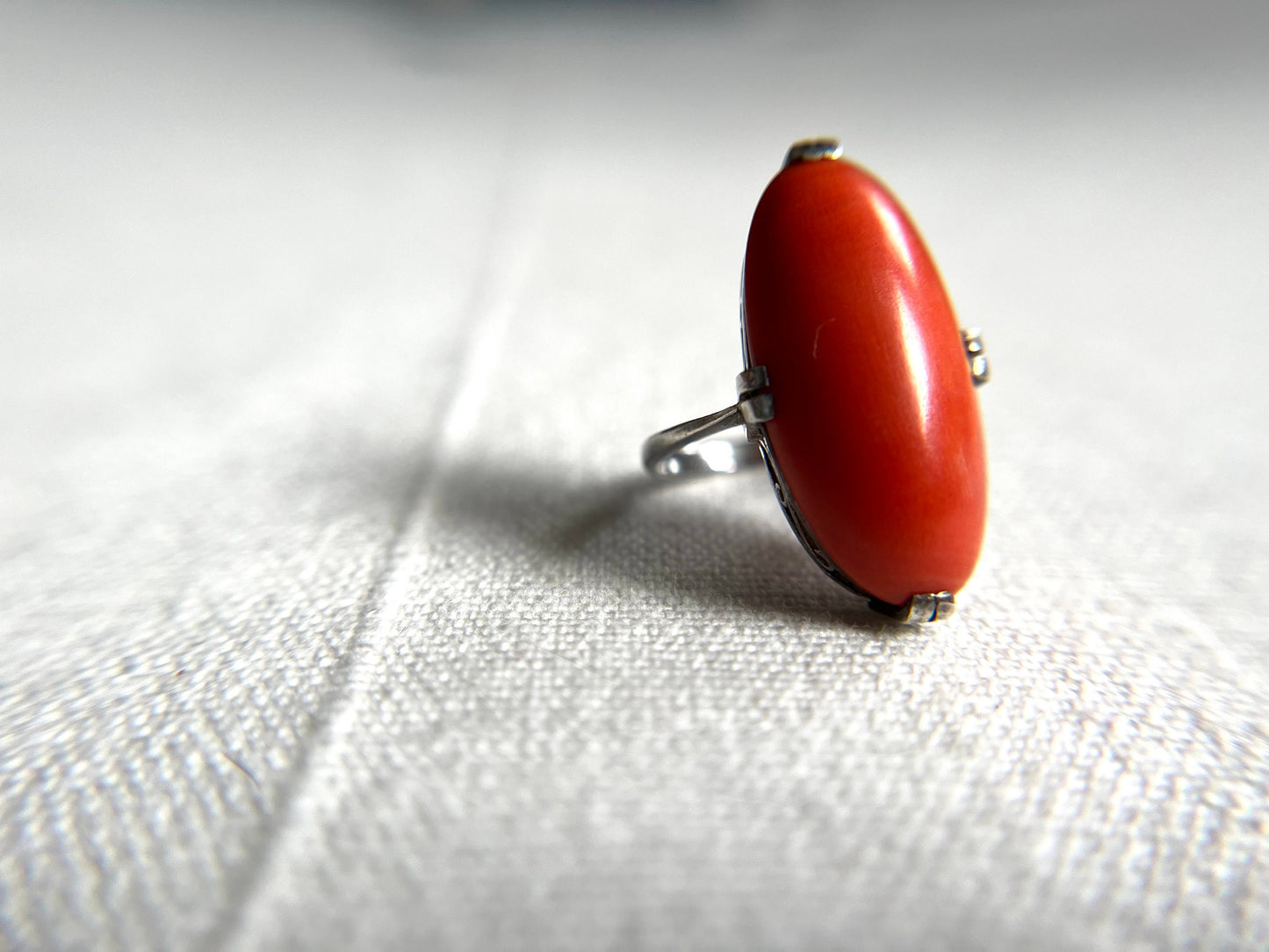 Mid-Century Coral Cocktail Ring - Sterling Silver