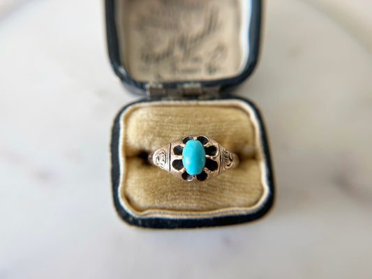 Victorian Turquoise Belcher Set Ring - 10k gold