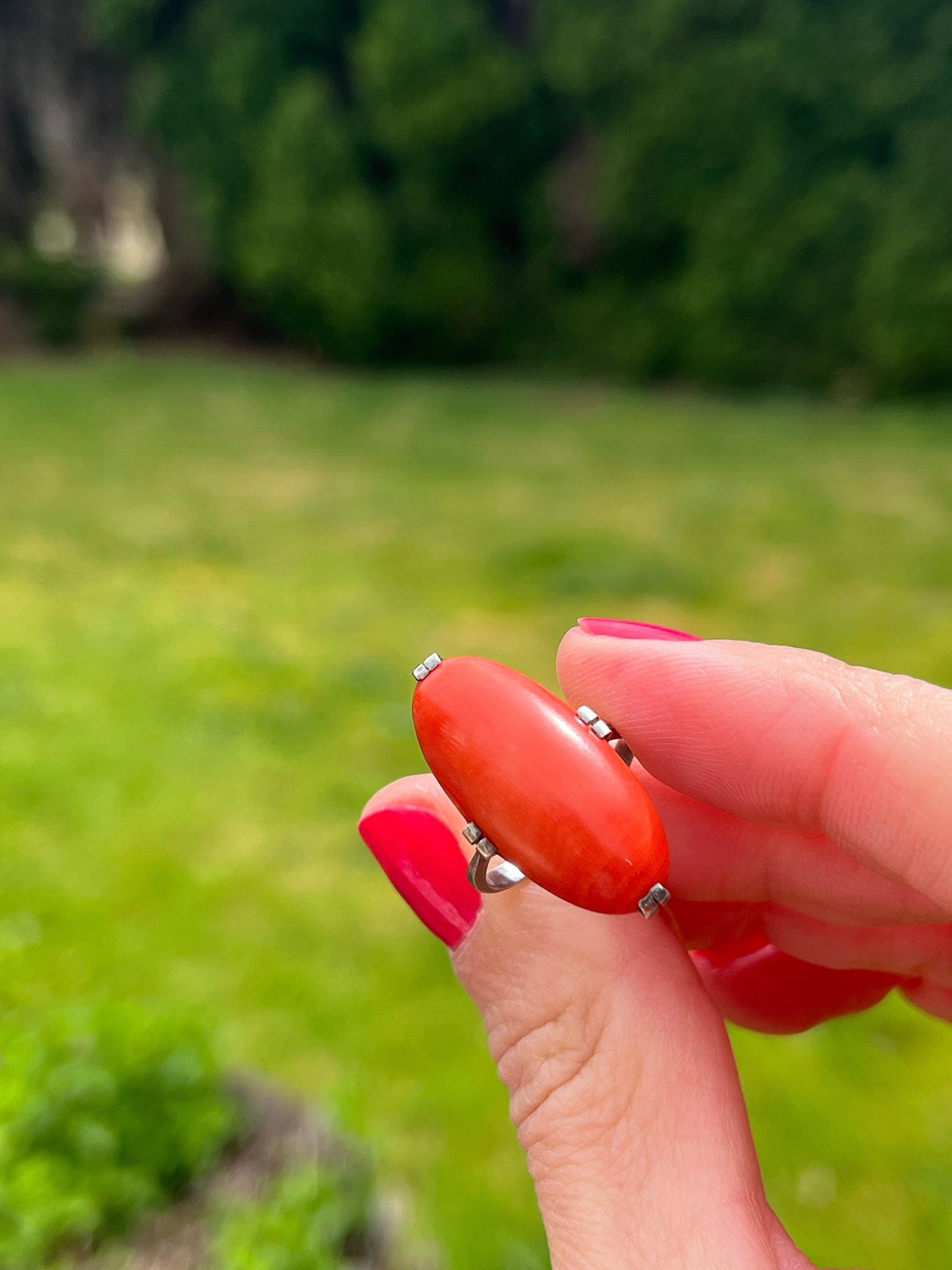 Mid-Century Coral Cocktail Ring - Sterling Silver