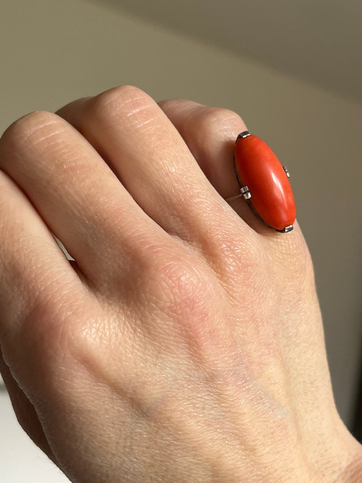 Mid-Century Coral Cocktail Ring - Sterling Silver