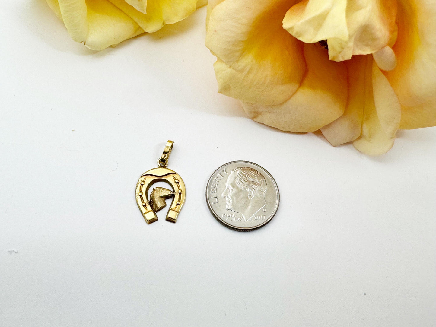 Horse and Horse Shoe Charm  - 18k gold