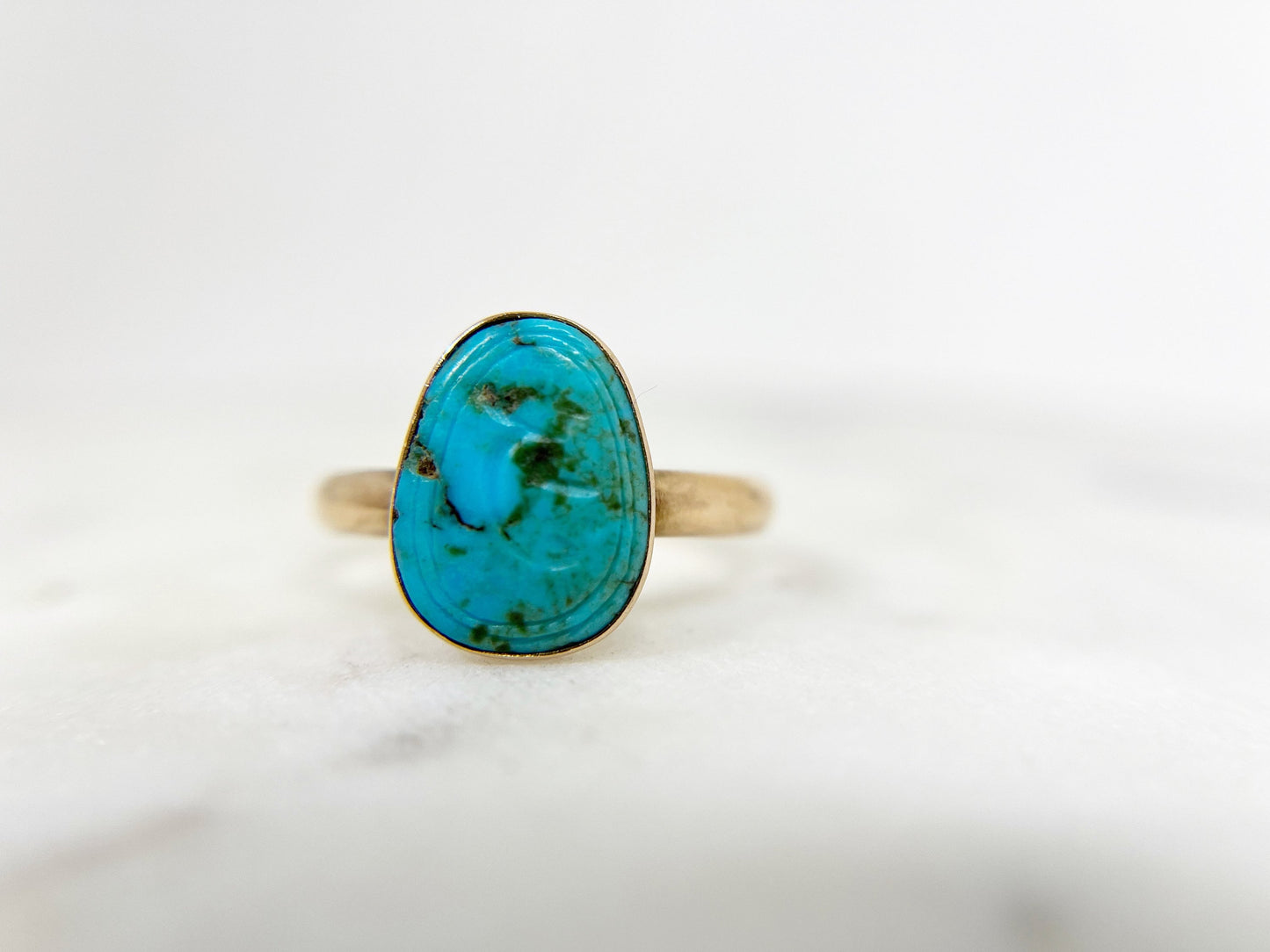 Engraved Antique Turquoise Solitaire Ring - Victorian