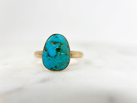 Engraved Antique Turquoise Solitaire Ring - Victorian