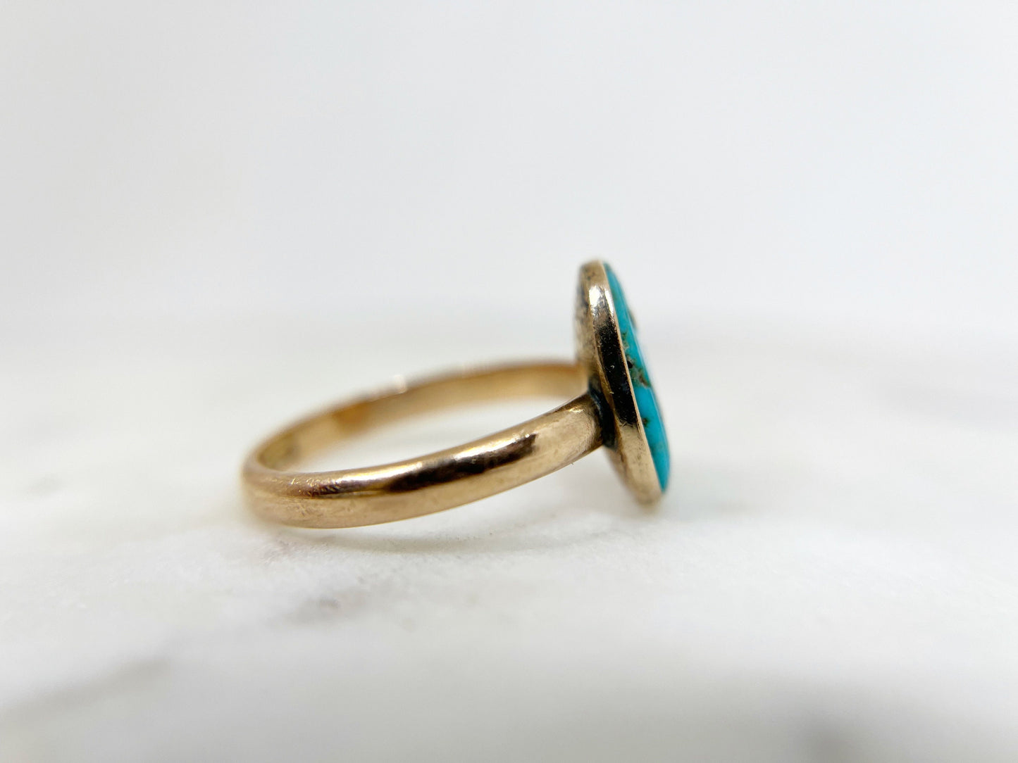 Engraved Antique Turquoise Solitaire Ring - Victorian