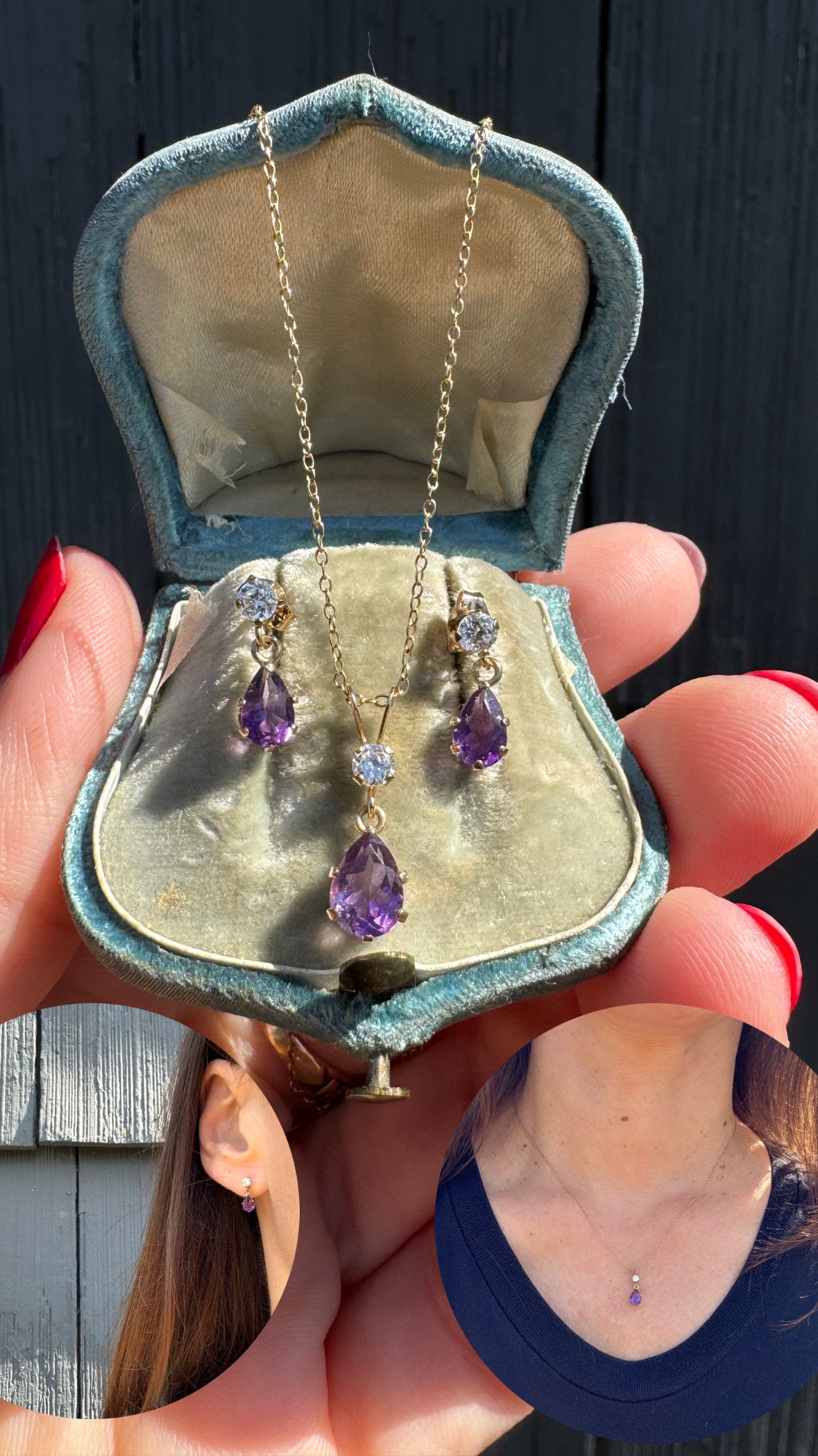 Amethyst and Cubic Zirconia Earrings and Necklace Set