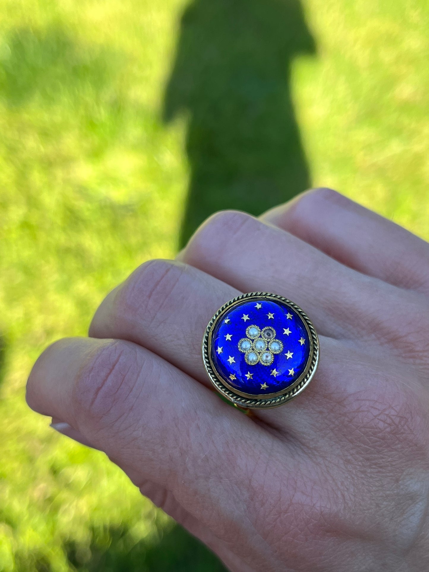 Blue Enamel Ring with Gold Stars