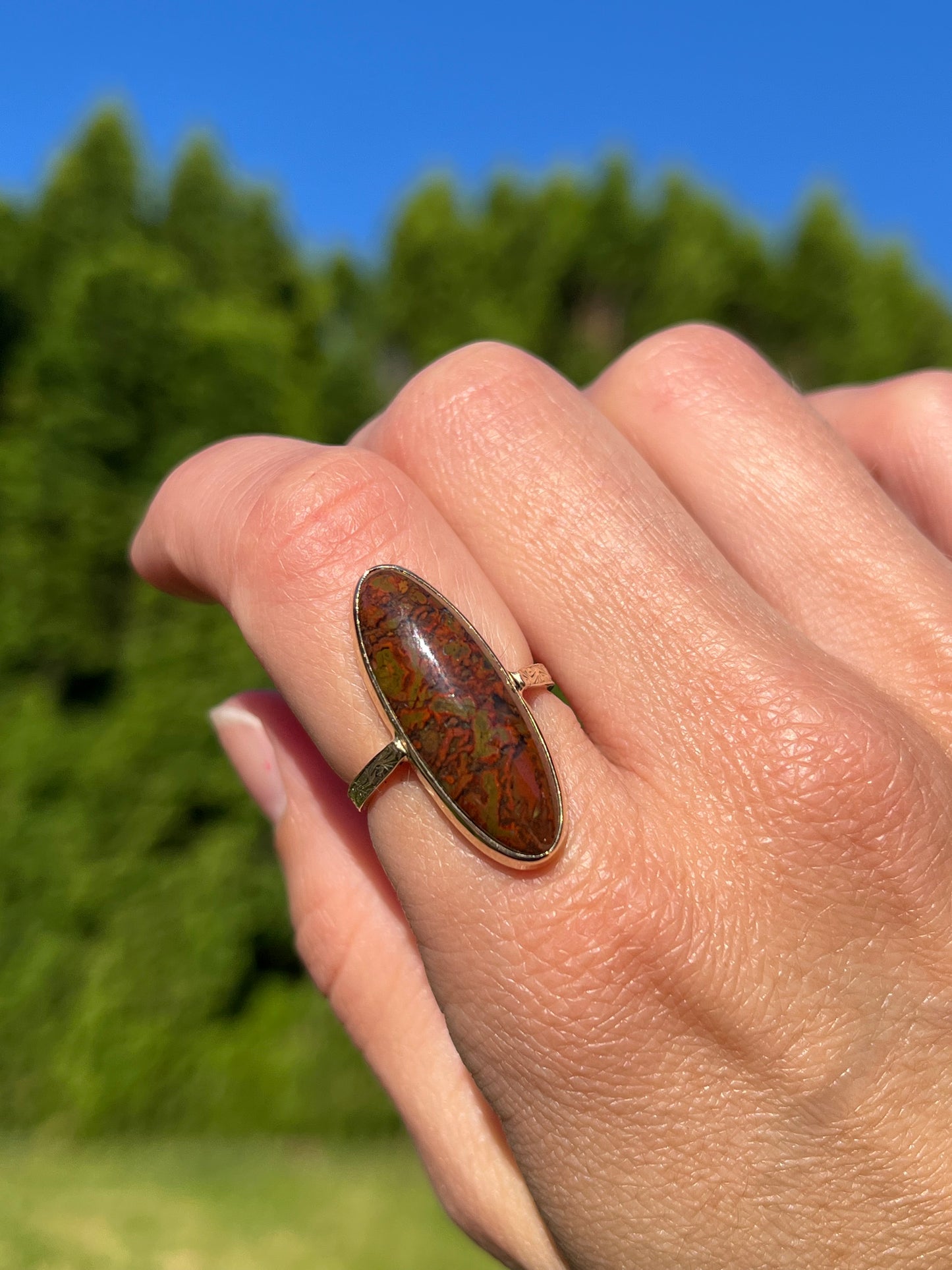 Striking Agate with Jasper Navette Ring