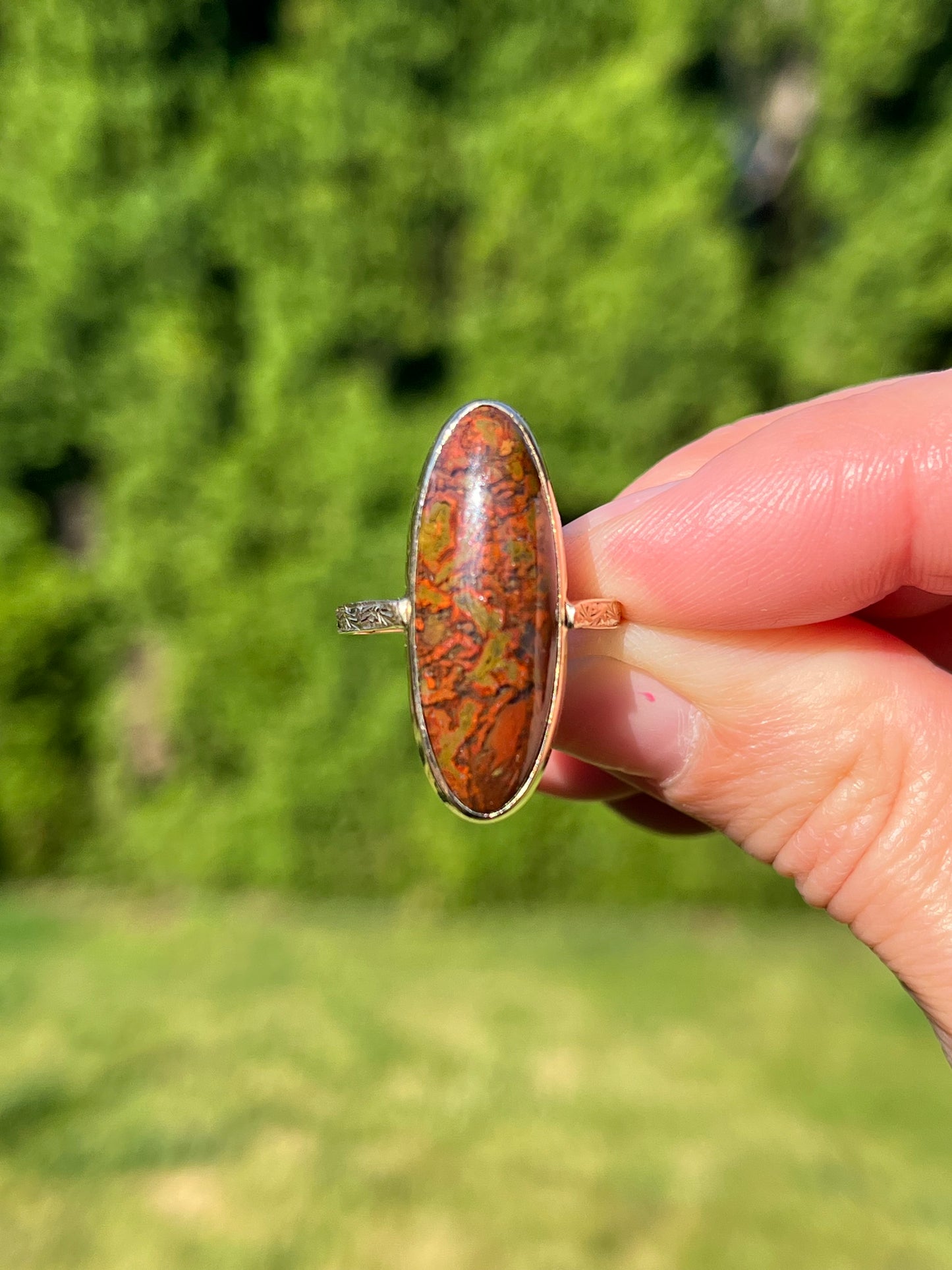 Striking Agate with Jasper Navette Ring