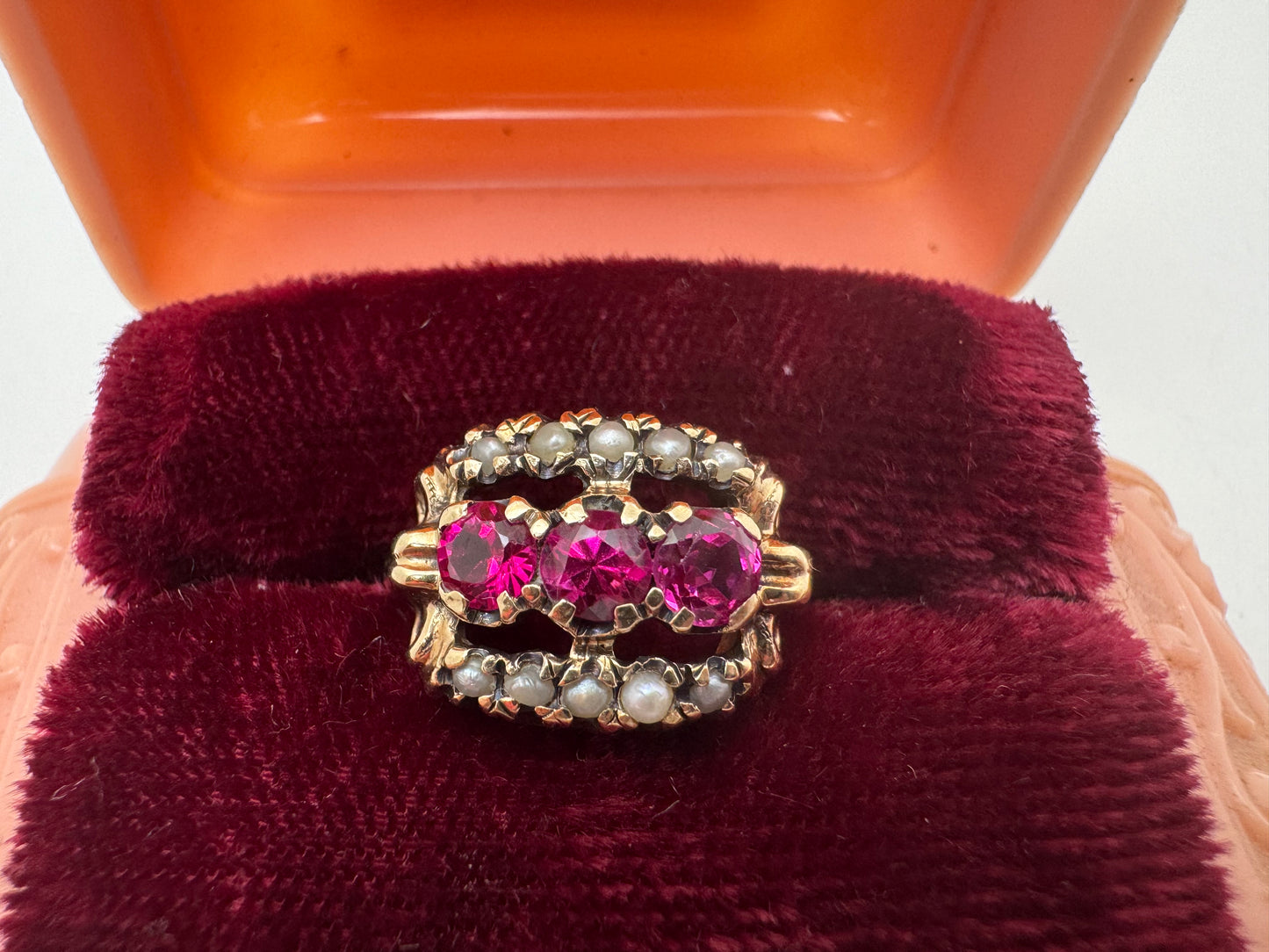 Retro Era Ruby and Pearl Ring