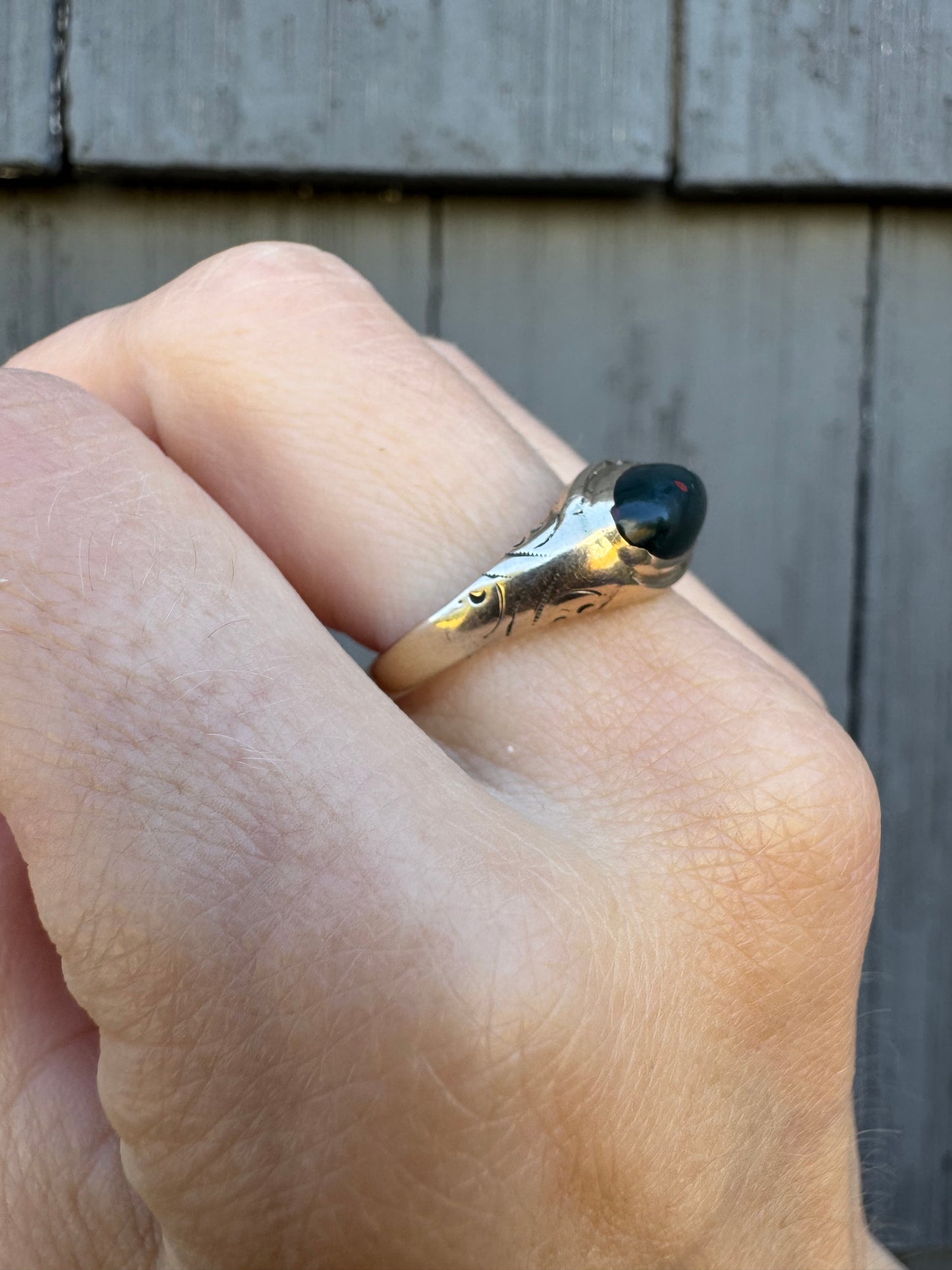 Victorian Bloodstone - East West Set Ring - Antique