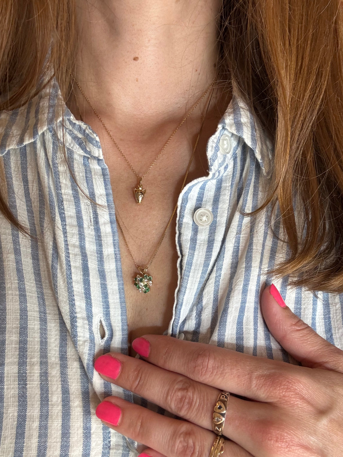 Diamond and Emerald Cluster Necklace - 14k Gold