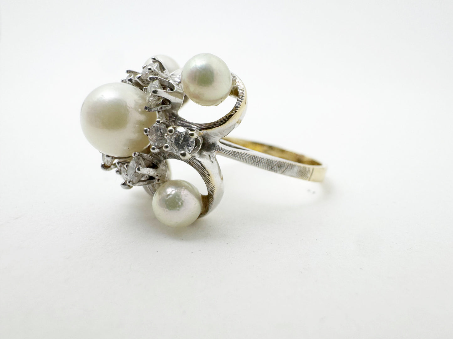 Fabulous Mid-Century Pearl and Diamond Cocktail Ring