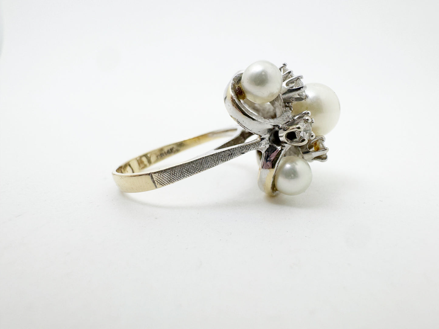 Fabulous Mid-Century Pearl and Diamond Cocktail Ring