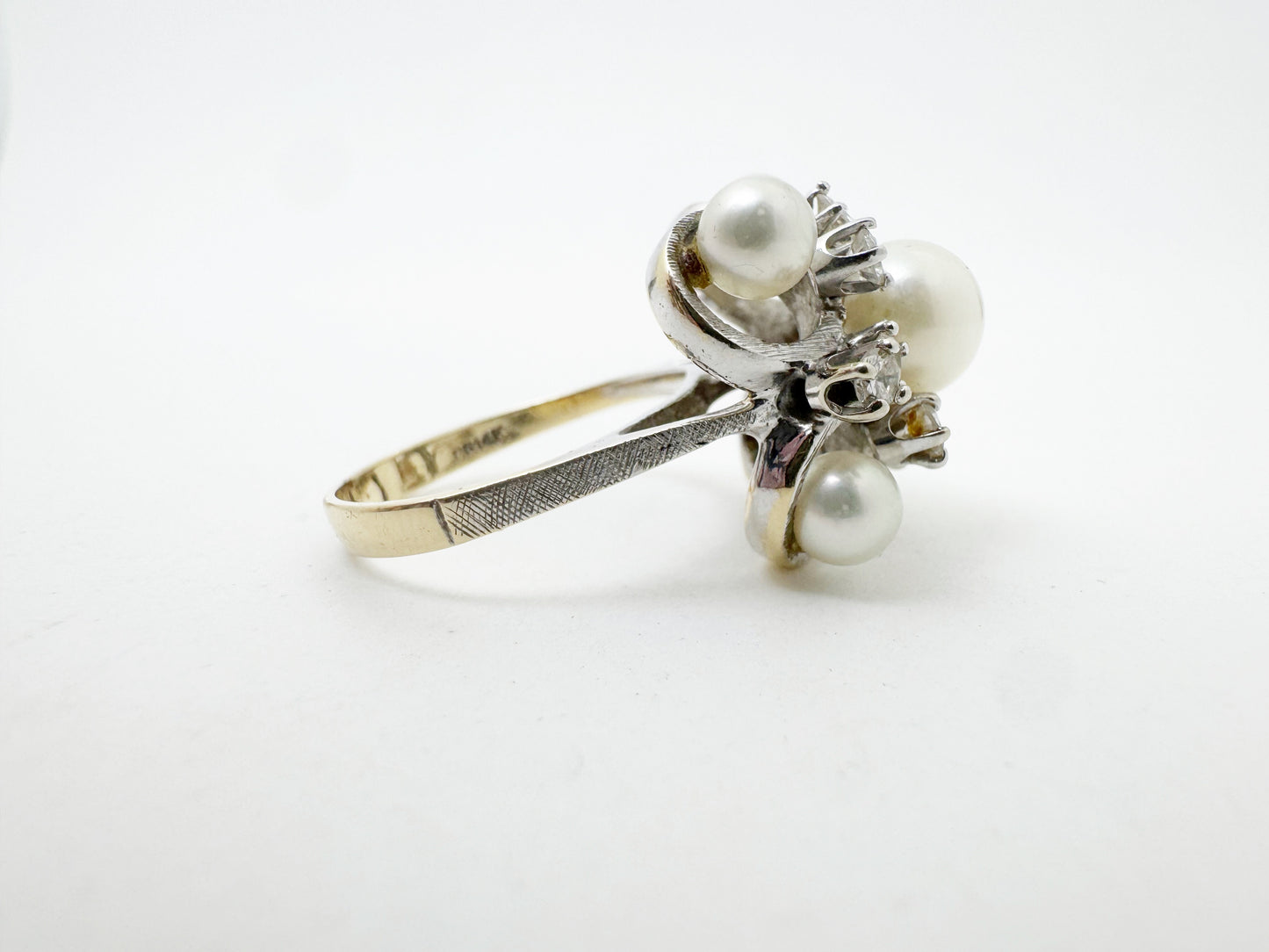 Fabulous Mid-Century Pearl and Diamond Cocktail Ring