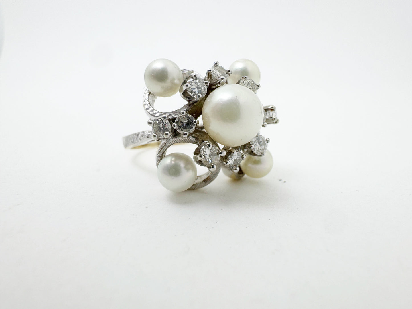 Fabulous Mid-Century Pearl and Diamond Cocktail Ring