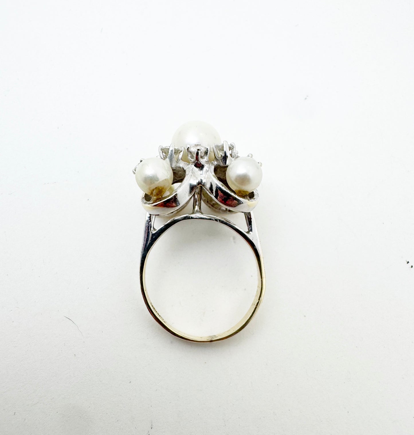 Fabulous Mid-Century Pearl and Diamond Cocktail Ring