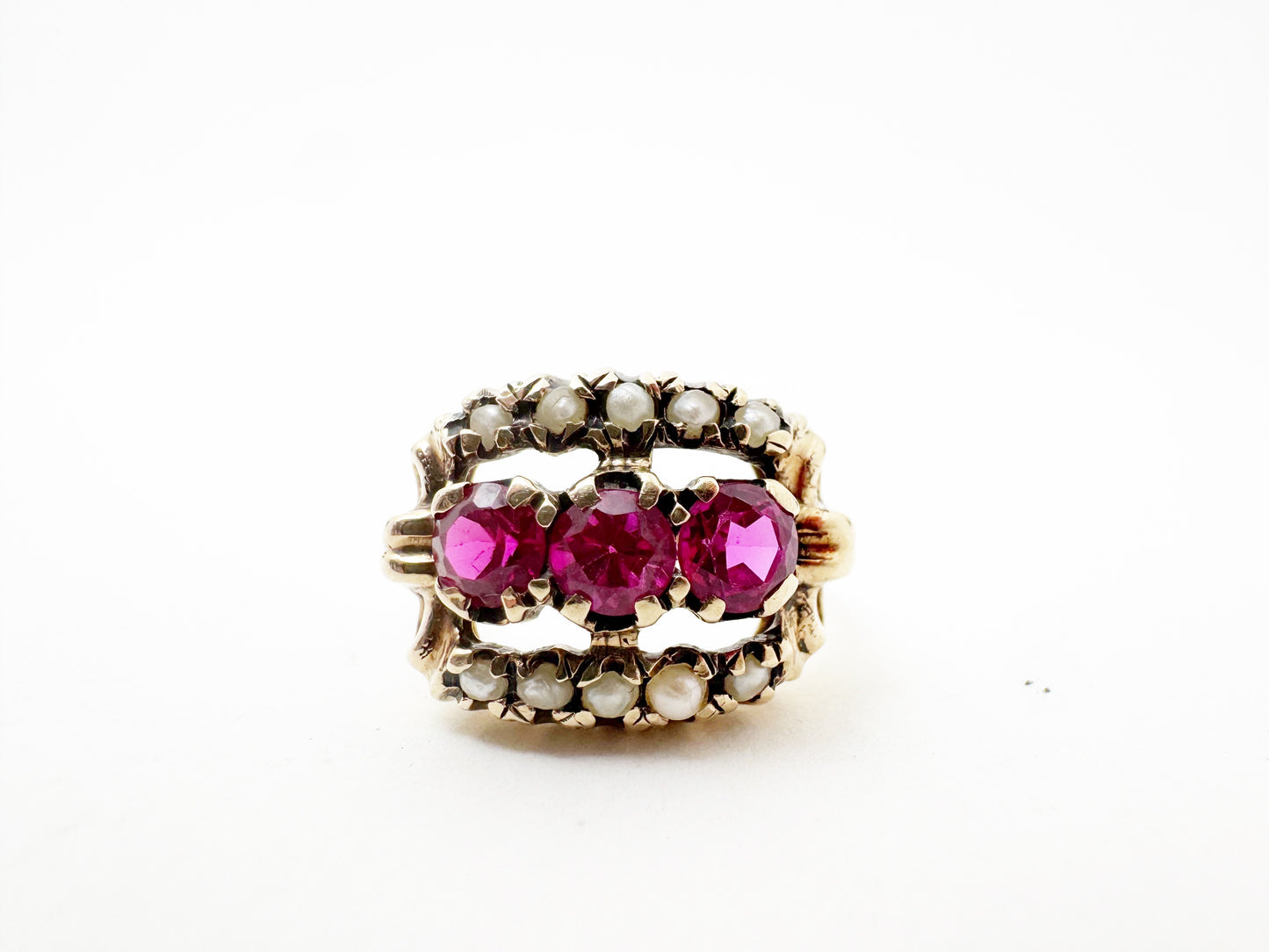 Retro Era Ruby and Pearl Ring