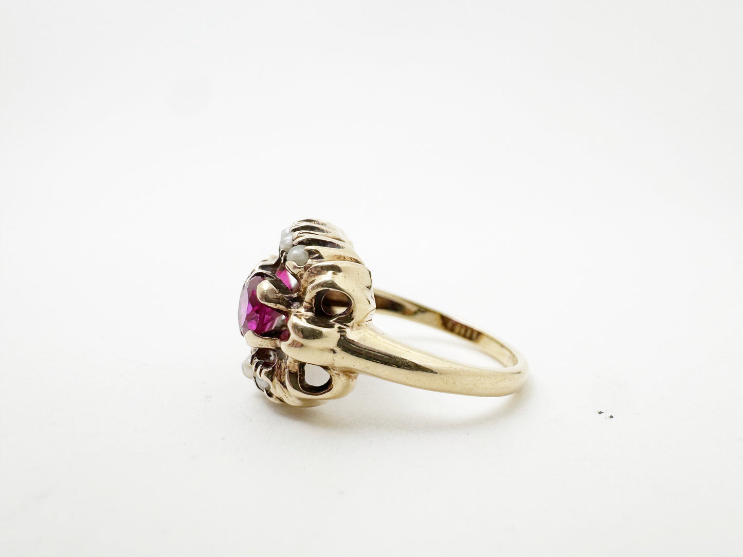 Retro Era Ruby and Pearl Ring