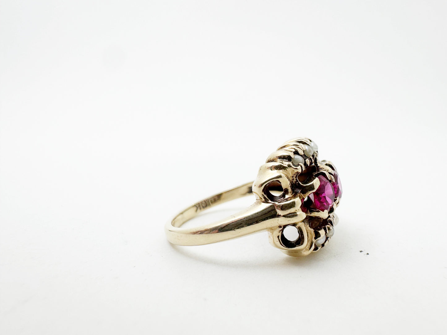 Retro Era Ruby and Pearl Ring