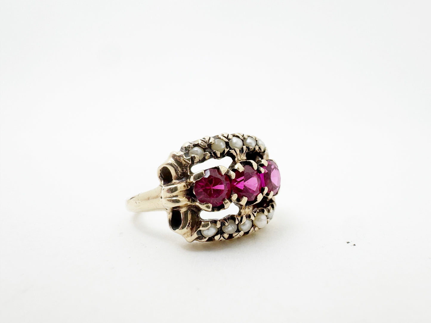 Retro Era Ruby and Pearl Ring